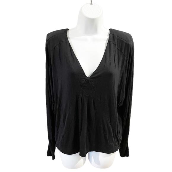 Free People Classic Black Deep V-Neck Shirt with Shoulder Padding Size Large - Picture 11 of 11